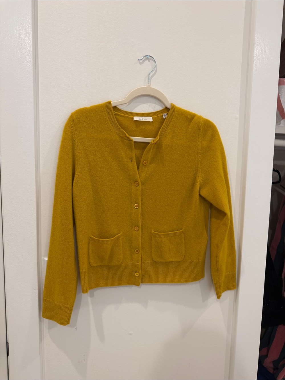Doen Freya Women's citrine Crewneck Cardigan Sweater cashmere